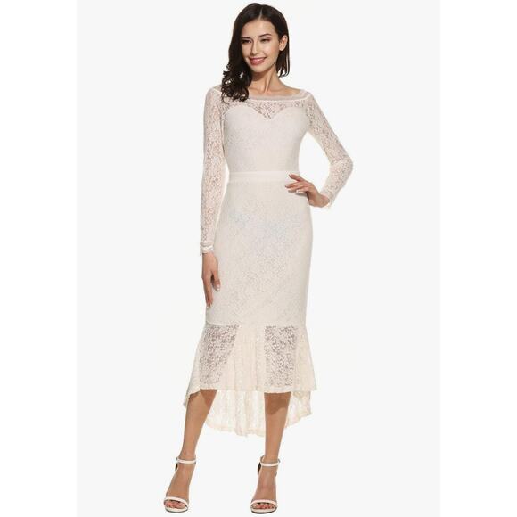 Lace Boatneck Fishtail Dress- Size 14-16 - Picture 1 of 11